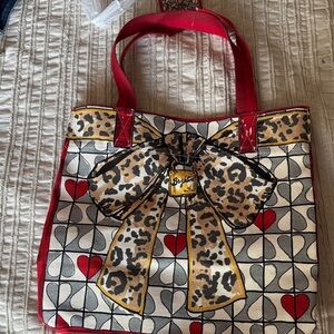 Brighton Red & Leopard Bow Heart-Print Canvas Tote